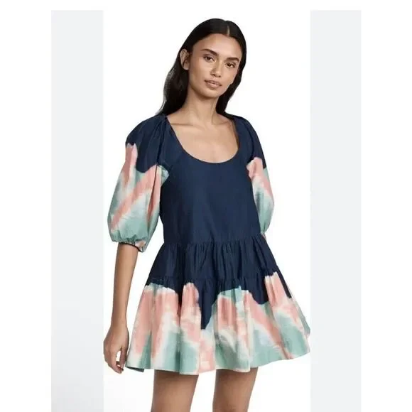 Jonathan Simkhai Standard Midnight Multi Dip Dye Cotton Mini Dress Sz L NWT $375 - Picture 5 of 11